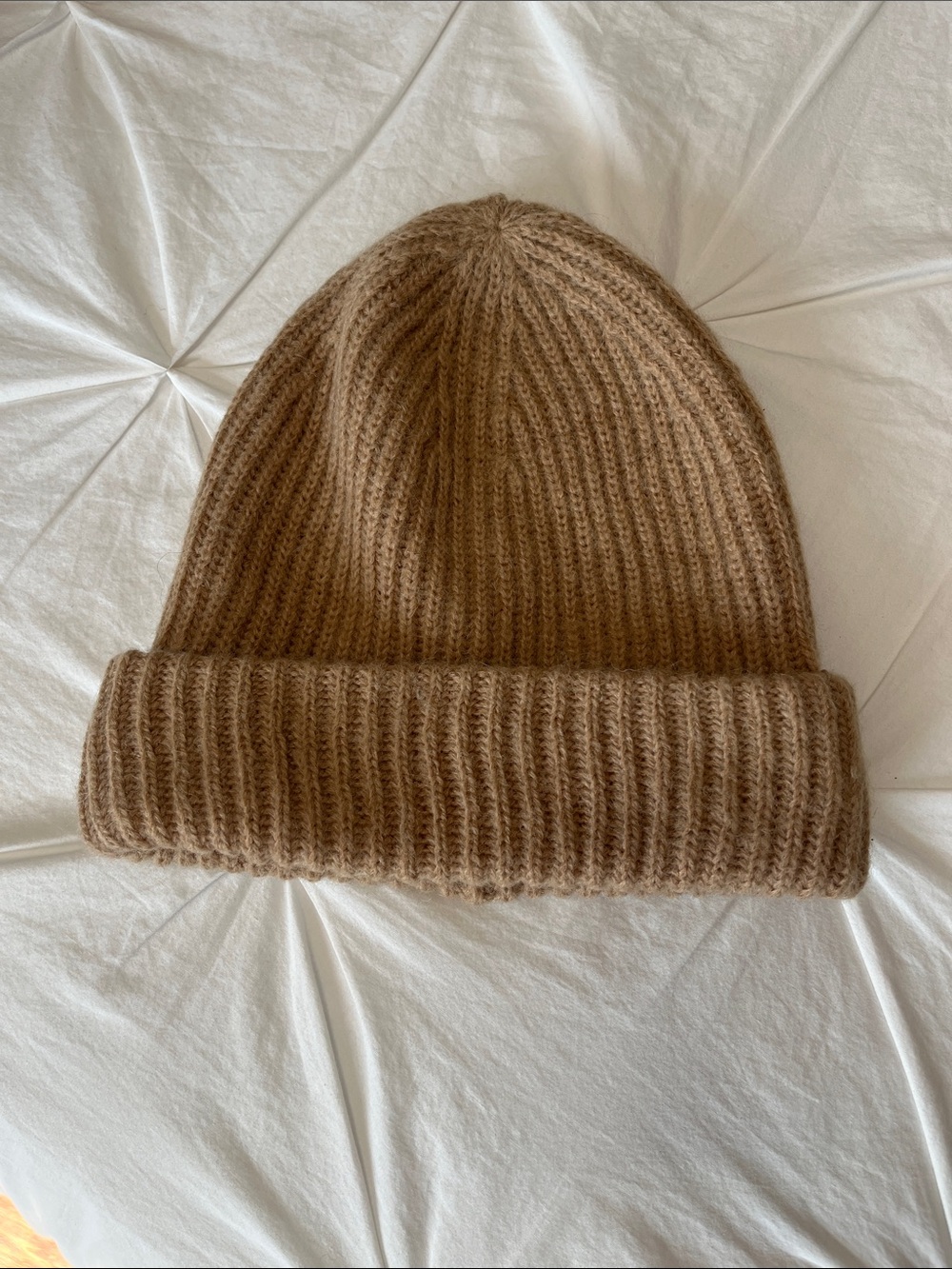 H&M Ribbed Fold-Over Beanie in Camel Brown